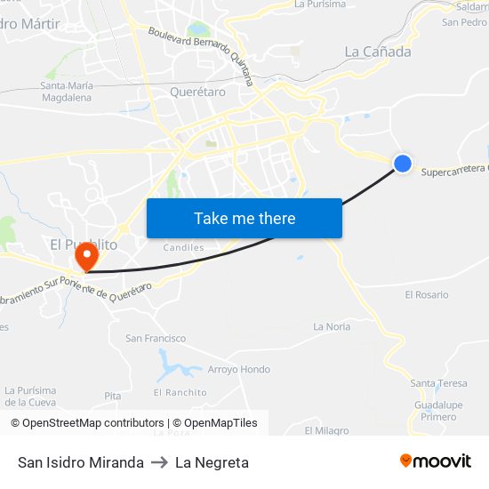 San Isidro Miranda to La Negreta map