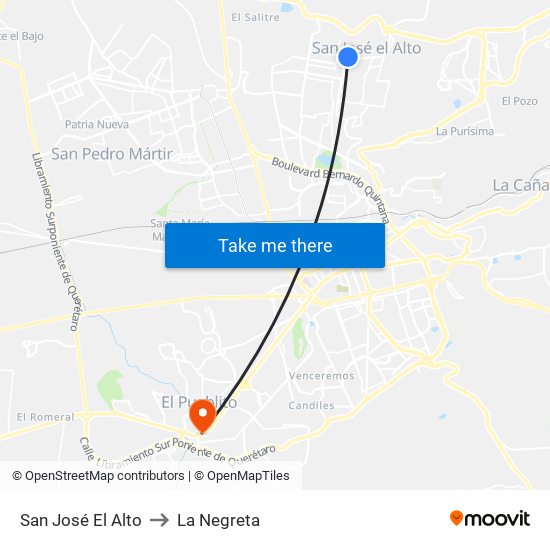 San José El Alto to La Negreta map