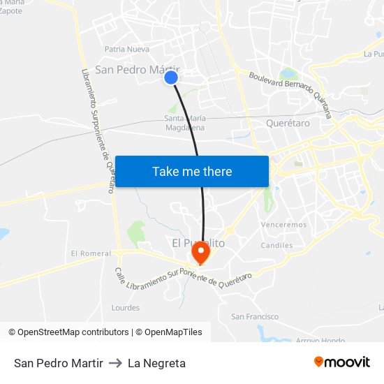 San Pedro Martir to La Negreta map