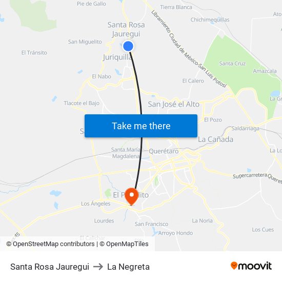 Santa Rosa Jauregui to La Negreta map