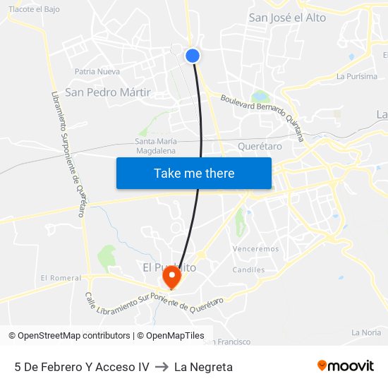 5 De Febrero Y Acceso IV to La Negreta map