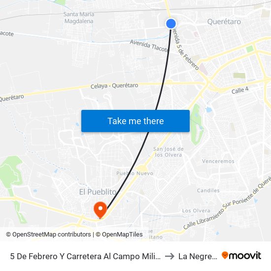 5 De Febrero Y Carretera Al Campo Militar to La Negreta map