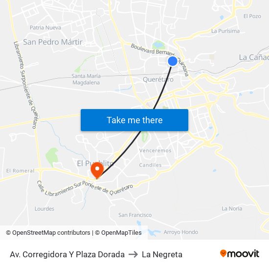 Av. Corregidora Y Plaza Dorada to La Negreta map