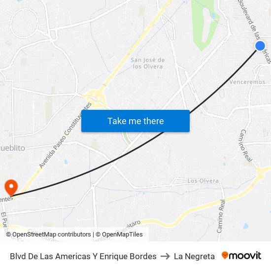 Blvd De Las Americas Y Enrique Bordes to La Negreta map