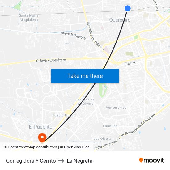 Corregidora Y Cerrito to La Negreta map