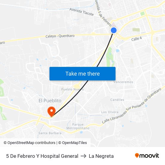 5 De Febrero Y Hospital General to La Negreta map