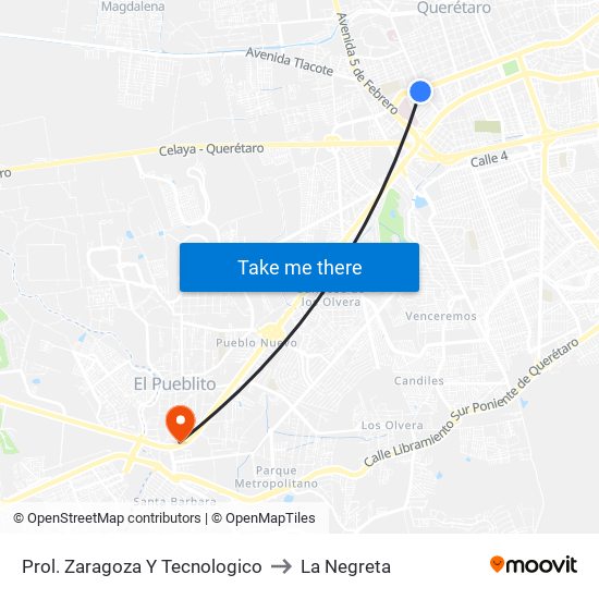 Prol. Zaragoza Y Tecnologico to La Negreta map