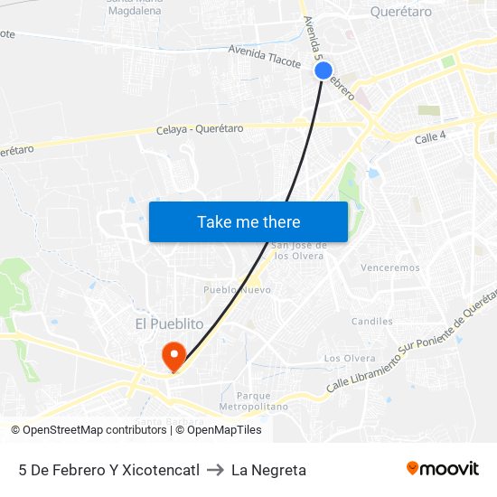 5 De Febrero Y Xicotencatl to La Negreta map