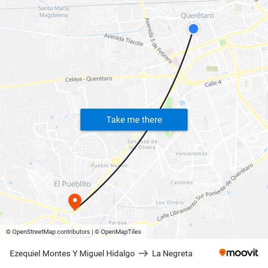 Ezequiel Montes Y Miguel Hidalgo to La Negreta map