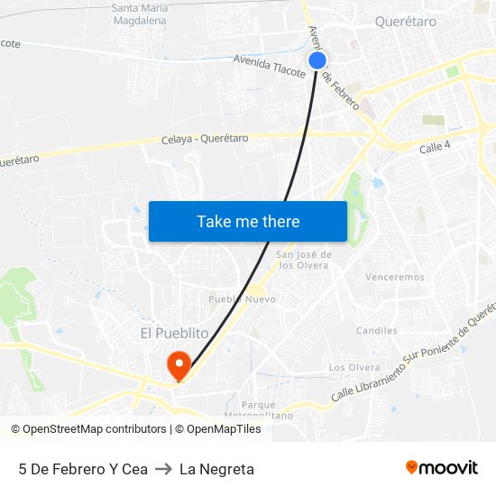 5 De Febrero Y Cea to La Negreta map