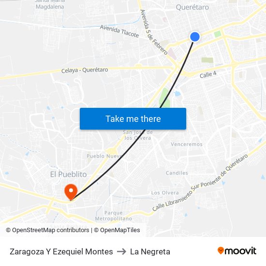 Zaragoza Y Ezequiel Montes to La Negreta map