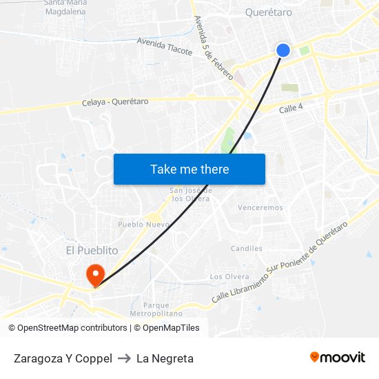 Zaragoza Y Coppel to La Negreta map