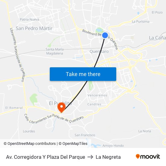 Av. Corregidora Y Plaza Del Parque to La Negreta map