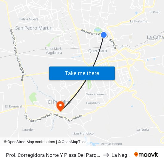 Prol. Corregidora Norte Y Plaza Del Parque Anden 2 to La Negreta map