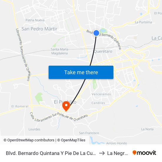 Blvd. Bernardo Quintana Y Pie De La Cuesta to La Negreta map