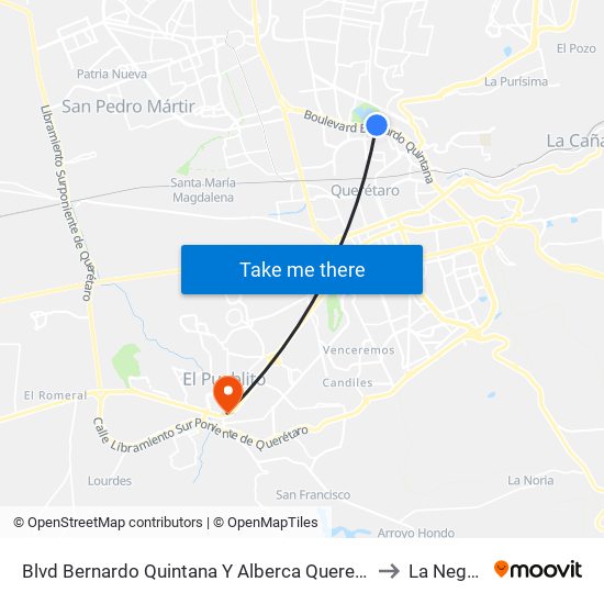 Blvd Bernardo Quintana Y Alberca Queretaro 2000 to La Negreta map