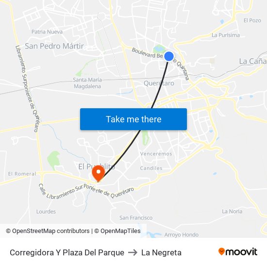 Corregidora Y Plaza Del Parque to La Negreta map