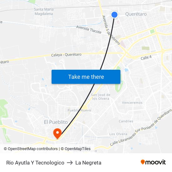 Rio Ayutla Y Tecnologico to La Negreta map