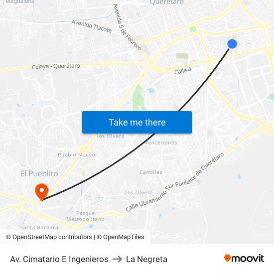 Av. Cimatario E Ingenieros to La Negreta map