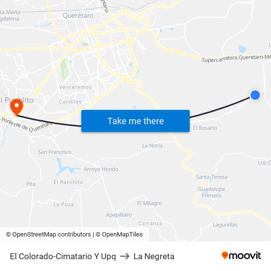 El Colorado-Cimatario Y Upq to La Negreta map