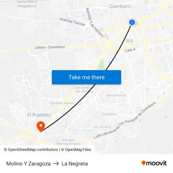 Molino Y Zaragoza to La Negreta map