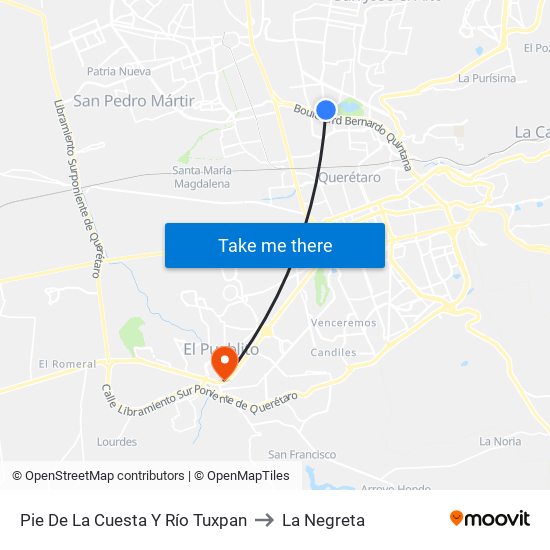 Pie De La Cuesta Y Río Tuxpan to La Negreta map