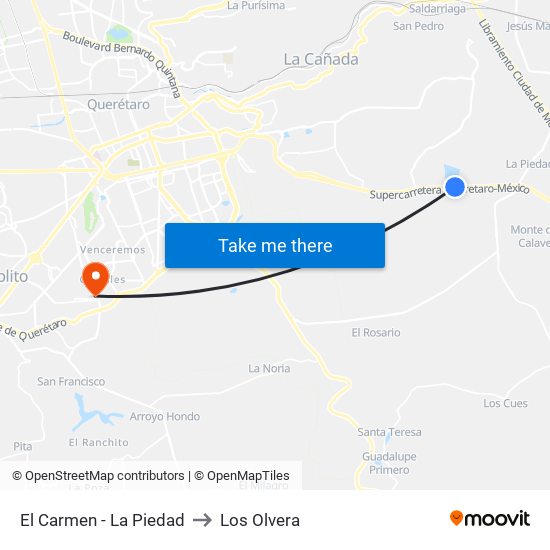 El Carmen - La Piedad to Los Olvera map