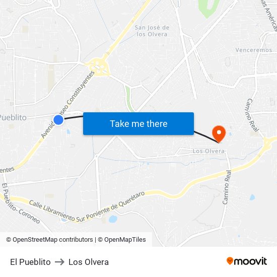 El Pueblito to Los Olvera map