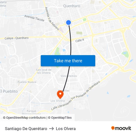 Santiago De Querétaro to Los Olvera map