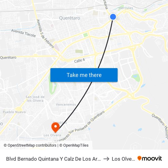 Blvd Bernado Quintana Y Calz De Los Arcos to Los Olvera map