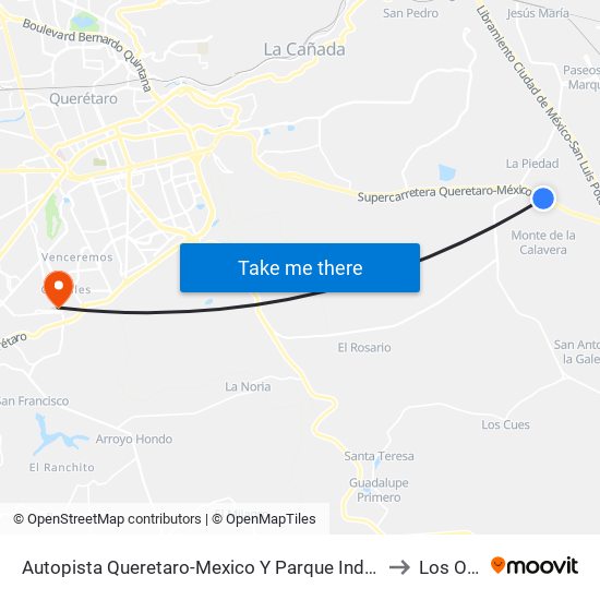 Autopista Queretaro-Mexico Y Parque Industrial El Marques to Los Olvera map