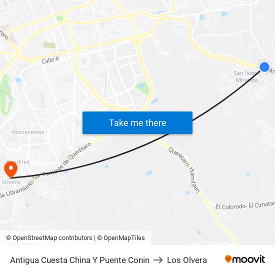 Antigua Cuesta China Y Puente Conin to Los Olvera map