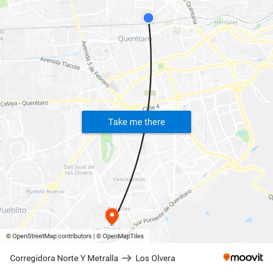 Corregidora Norte Y Metralla to Los Olvera map