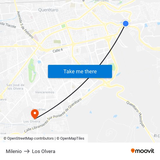 Milenio to Los Olvera map