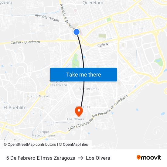 5 De Febrero E Imss Zaragoza to Los Olvera map