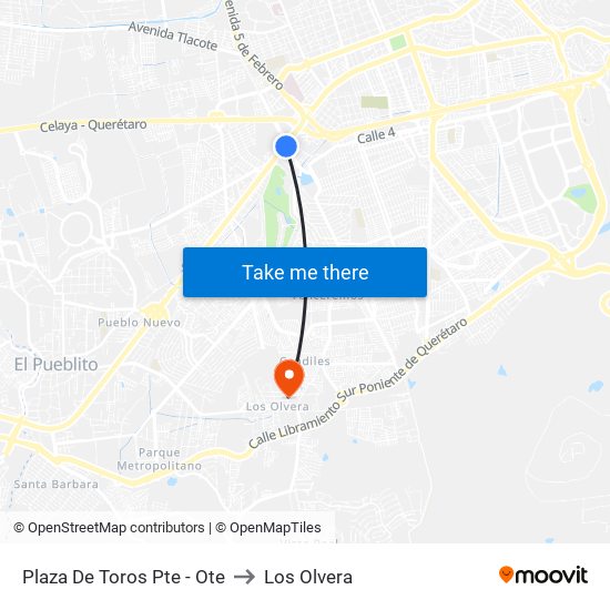 Plaza De Toros Pte - Ote to Los Olvera map