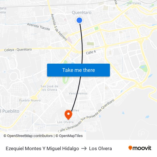 Ezequiel Montes Y Miguel Hidalgo to Los Olvera map