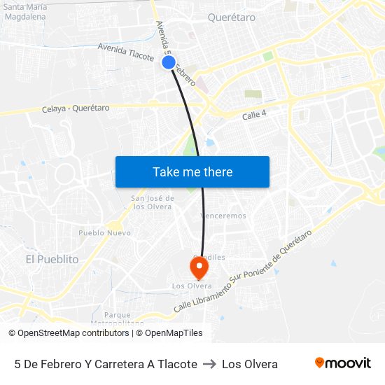 5 De Febrero Y Carretera A Tlacote to Los Olvera map