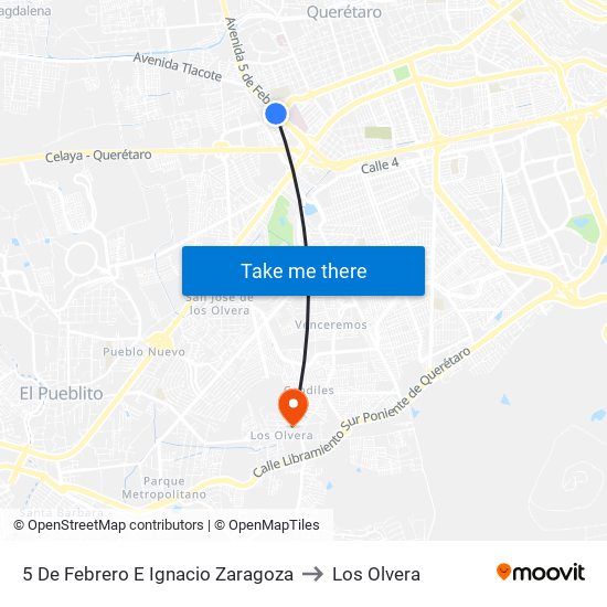 5 De Febrero E Ignacio Zaragoza to Los Olvera map