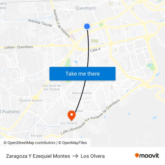 Zaragoza Y Ezequiel Montes to Los Olvera map