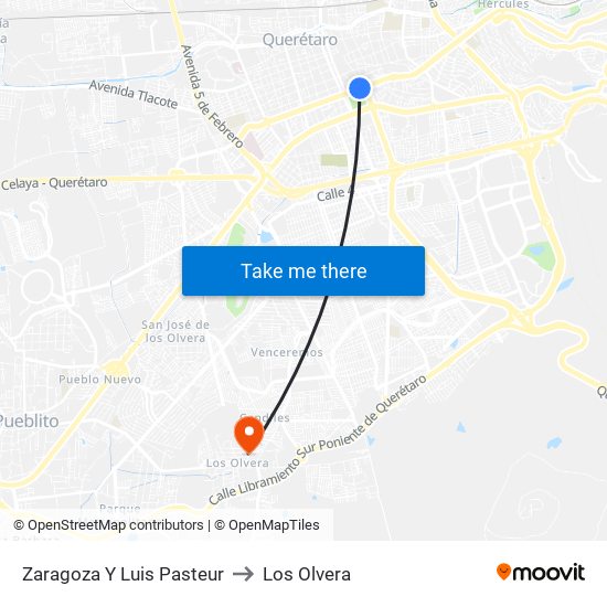 Zaragoza Y Luis Pasteur to Los Olvera map