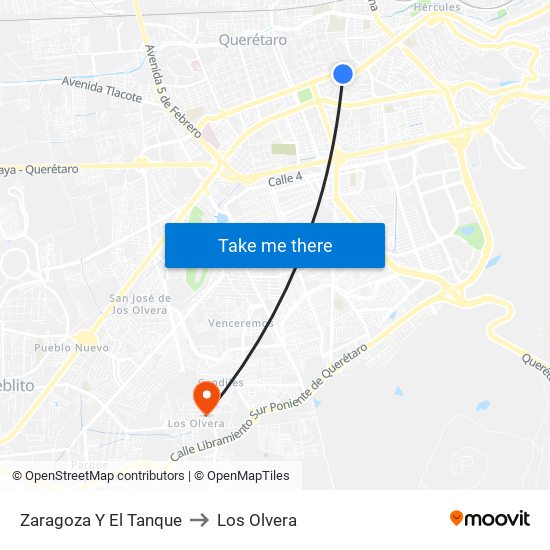 Zaragoza Y El Tanque to Los Olvera map