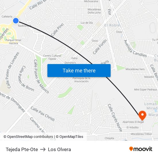 Tejeda Pte-Ote to Los Olvera map