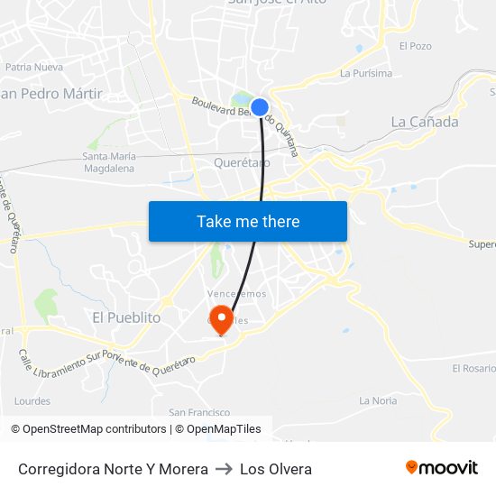 Corregidora Norte Y Morera to Los Olvera map