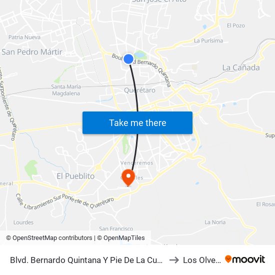 Blvd. Bernardo Quintana Y Pie De La Cuesta to Los Olvera map