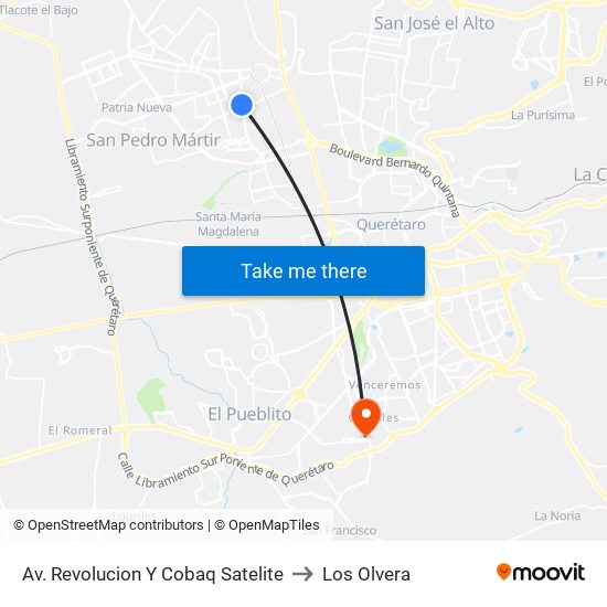 Av. Revolucion Y Cobaq Satelite to Los Olvera map
