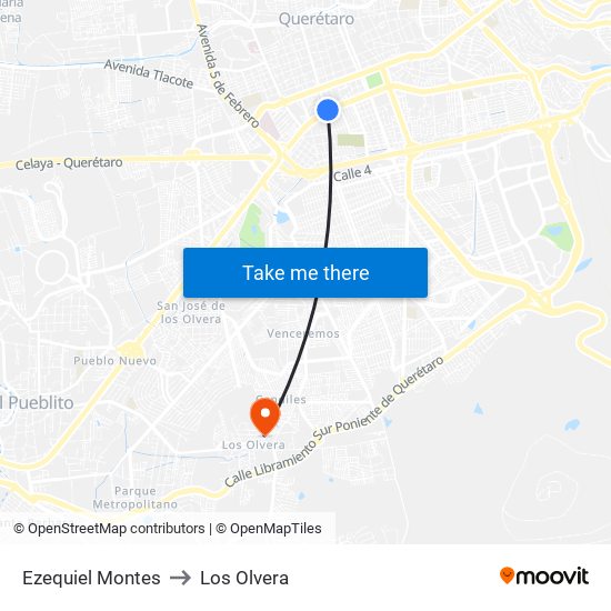 Ezequiel Montes to Los Olvera map