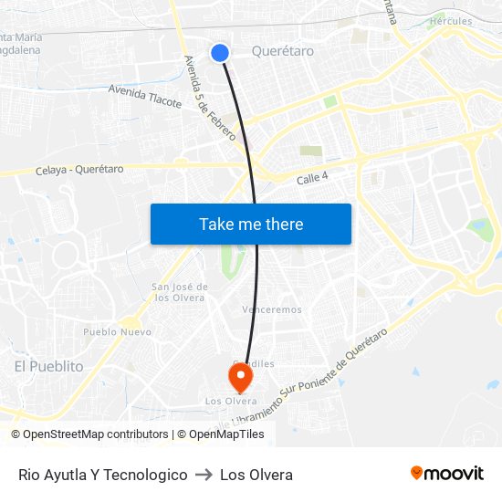 Rio Ayutla Y Tecnologico to Los Olvera map