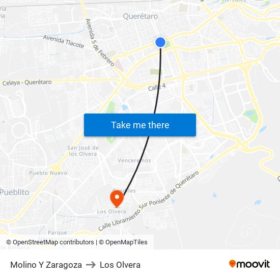 Molino Y Zaragoza to Los Olvera map