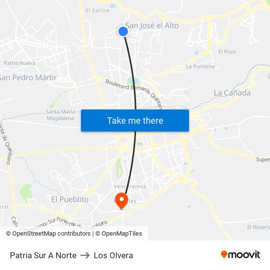 Patria Sur A Norte to Los Olvera map